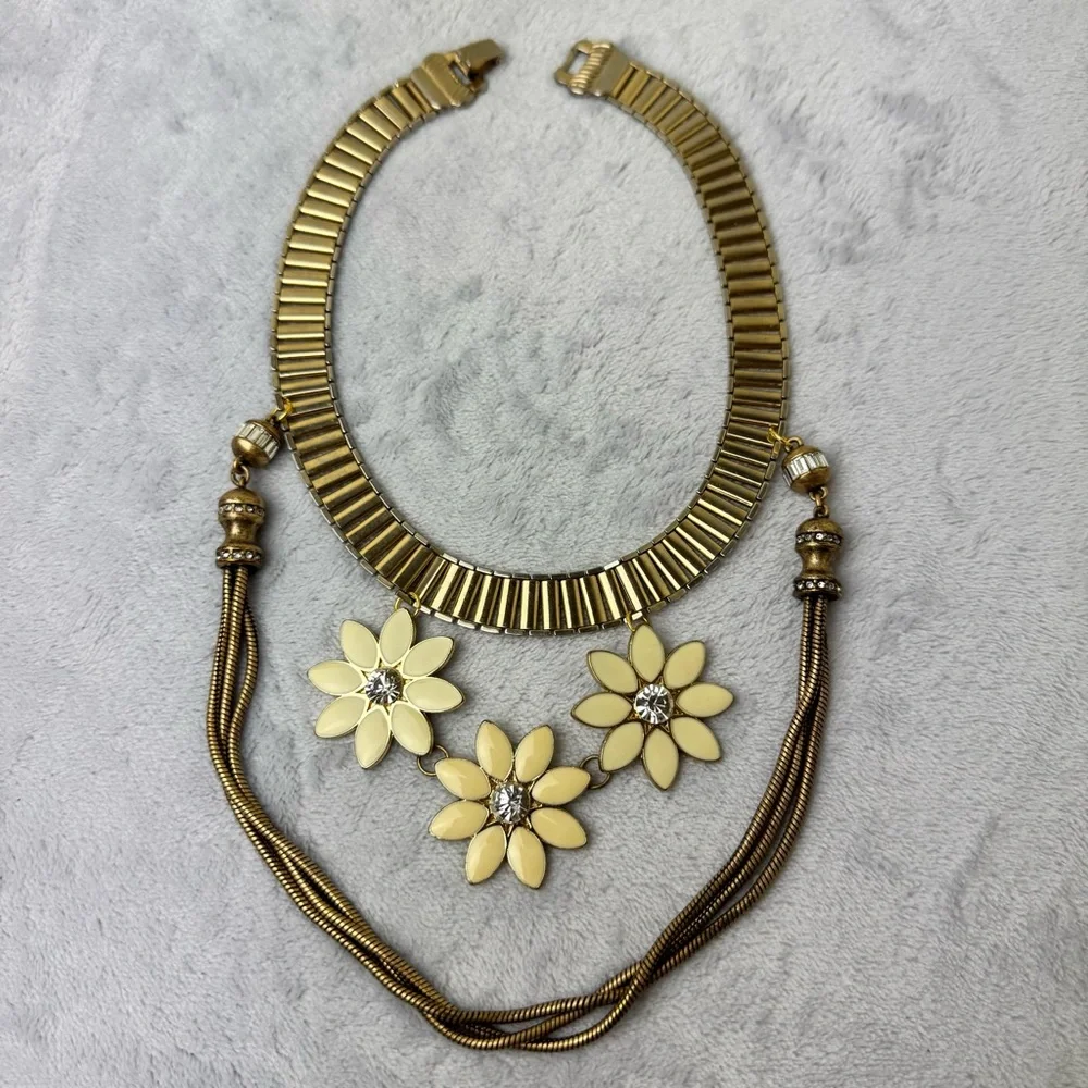 Upcycled Gold Tone Enamel Necklace OOAK - Picture 2 of 6
